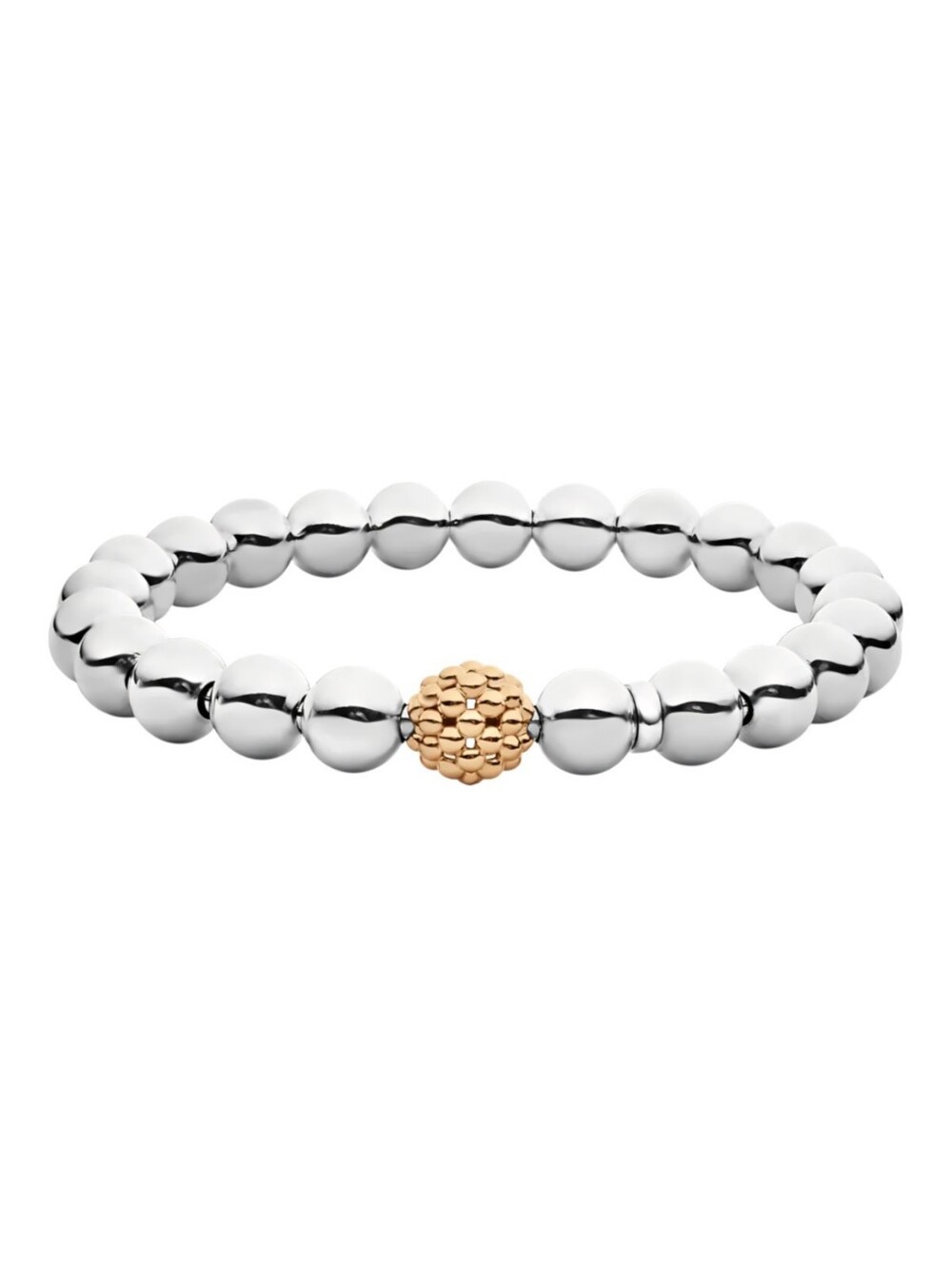 Lagos Silver & Rose Gold Signature Caviar Lattic Ball 8MM Stretch Bracelet